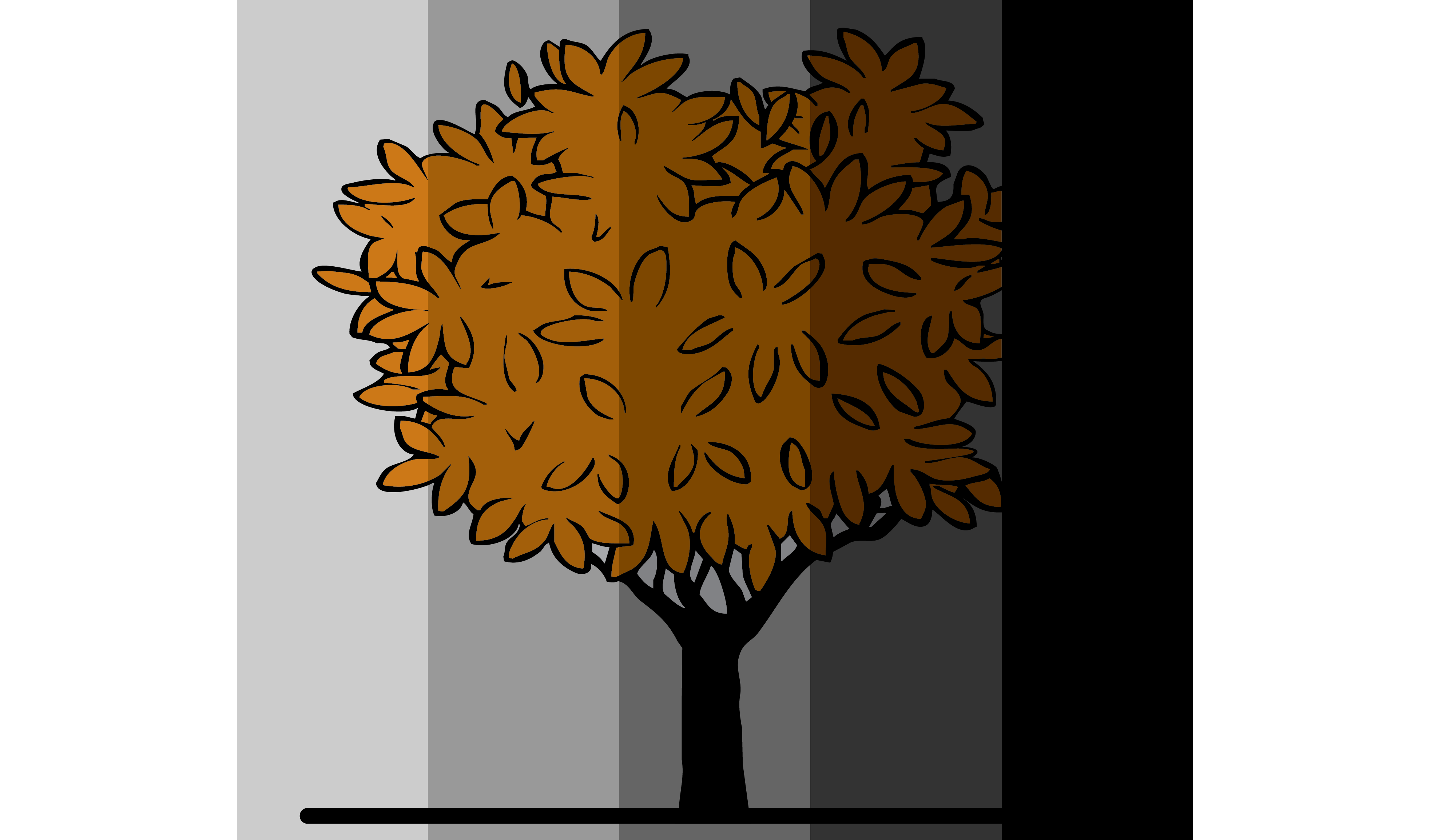 Tree with various shades of visual light transmission showing the percentage of light travelling through the glass