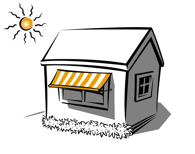 House with a pull down adjustable blind, an example of an external adjustable shading device.