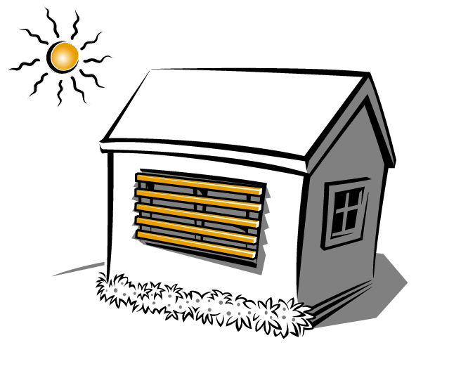 House with fixed horizontal battens across the glazing and fixed to the façade.