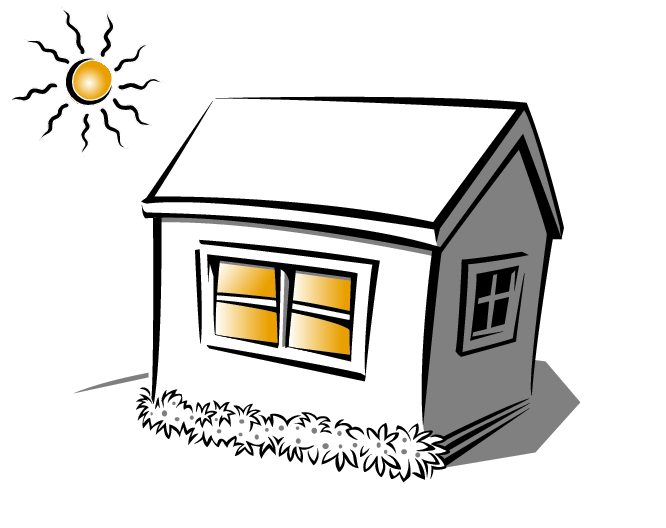 House with integrated or built in sunshading such as eave, overhang or balcony.