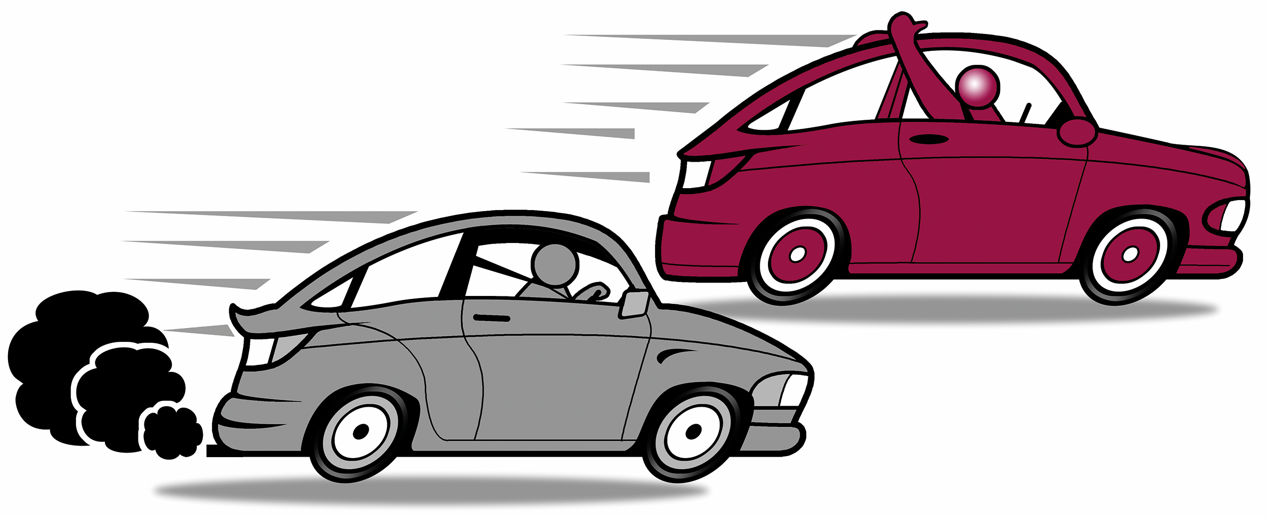 Two cars, an electric vehicle, which drives faster and produces no tailpipe emissions, unlike the fossil fuel powered car represented.